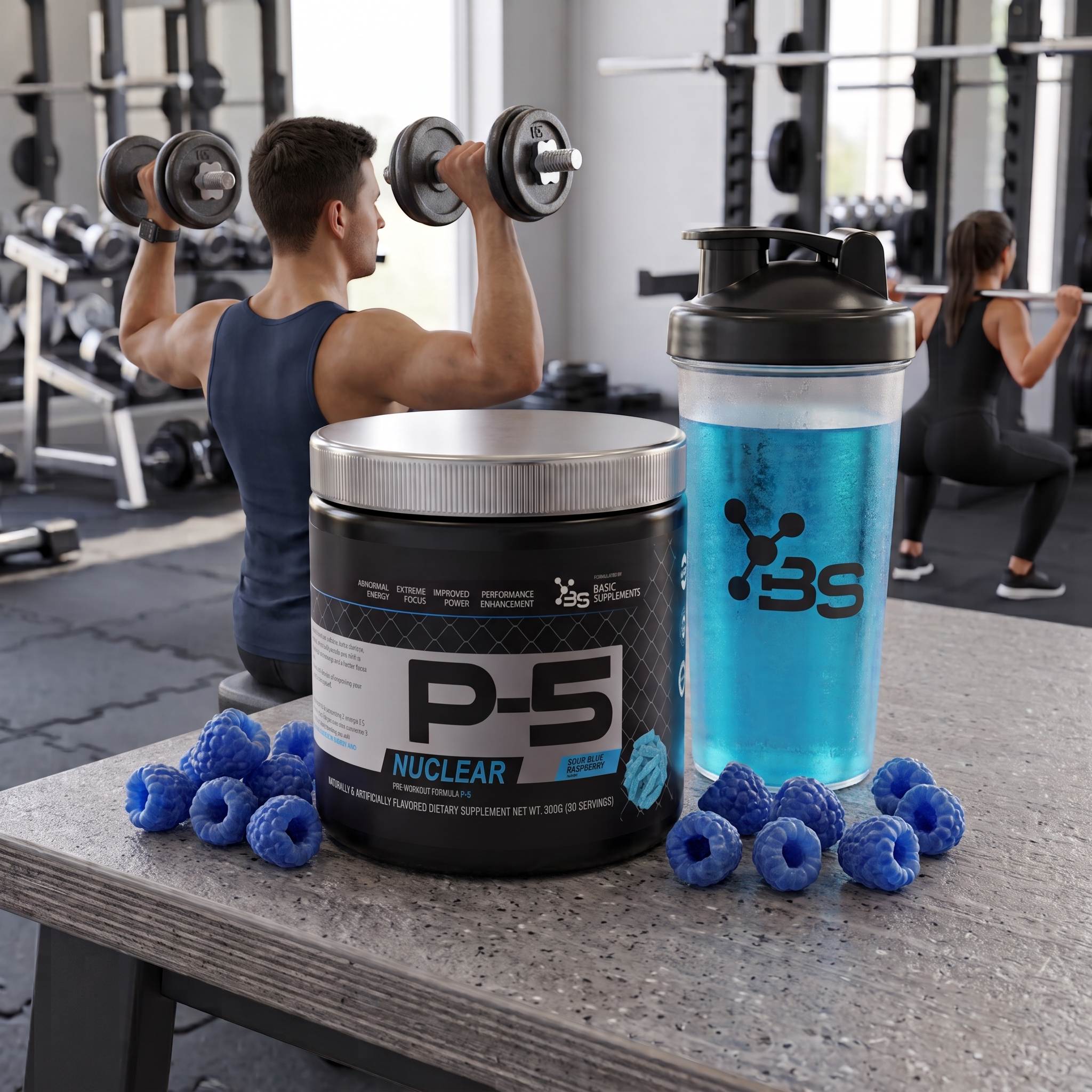 Basic Supplements P-5 Nuclear Pre-Workout 300g – Sour Blue Raspberry